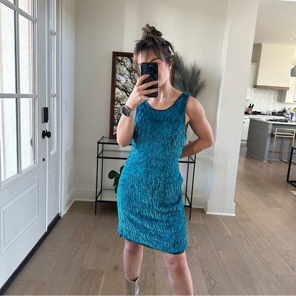Vintage Dresses & Skirts - Vintage Teal Sequin Dress Eras Tour Medium Rare